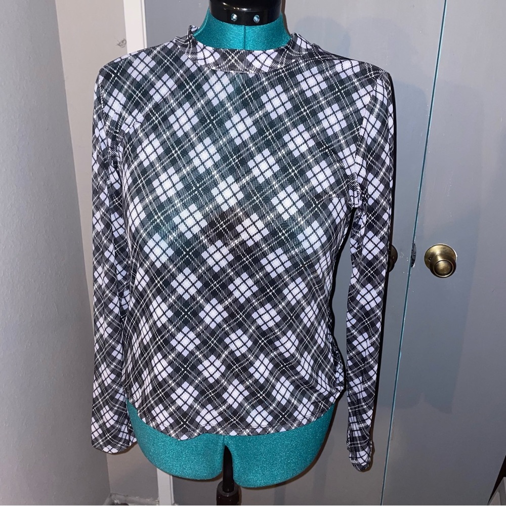 BLACKMILK TARTAN HEATHER SHEER HIGH NECK LONG SLEEVE TOP - LIMITED
